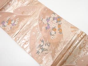 山並に草花・流水模様織り出し　袋帯